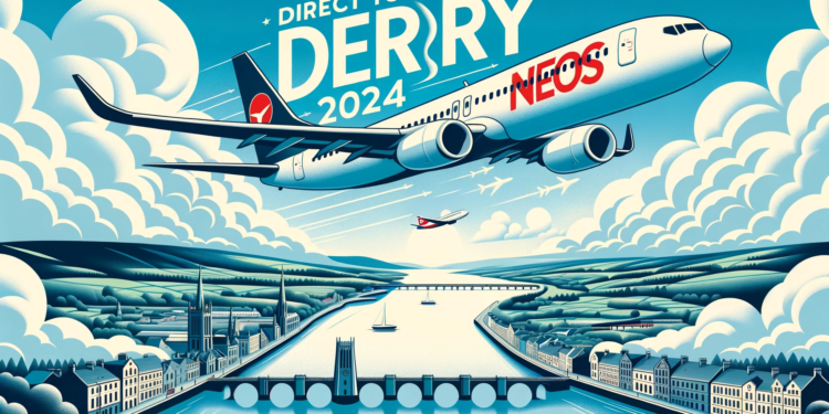 Neos Airline plane soaring over Derry