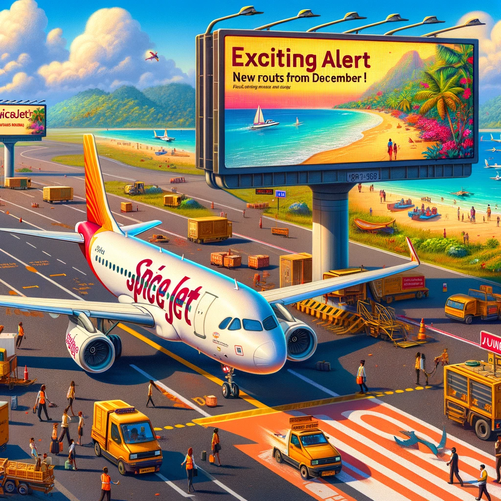 SpiceJet-aircraft-taxiing-on-the-runway.-An-electronic-billboard-beside-the-runway-announces-Exciting-Alert For Winter Destination Plans