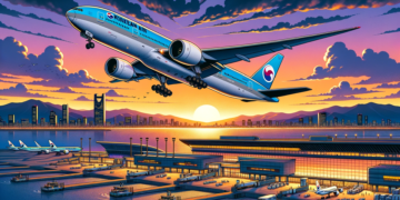Illustration-of-a-Korean-Air-Boeing-777-taking-off-from-Osakas-Kansai-International-Airport.
