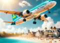 Photo-of-an-Aer-Lingus-aircraft-taking-off-into-a-sunny-sky-with-the-Manchester-and-Bridgetown-city-names-visible-on-the-plane