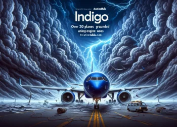 graphic-depicts-a-turbulent-sky-with-dark-storm-clouds-and-lightning-symbolizing-challenges.-In-the-forefront-an-IndiGo-airline-plane-is-shown